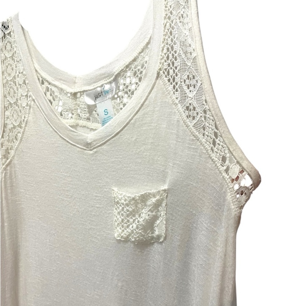 Just Be- White Lace Pocket Tank Top Sleeveless Tee